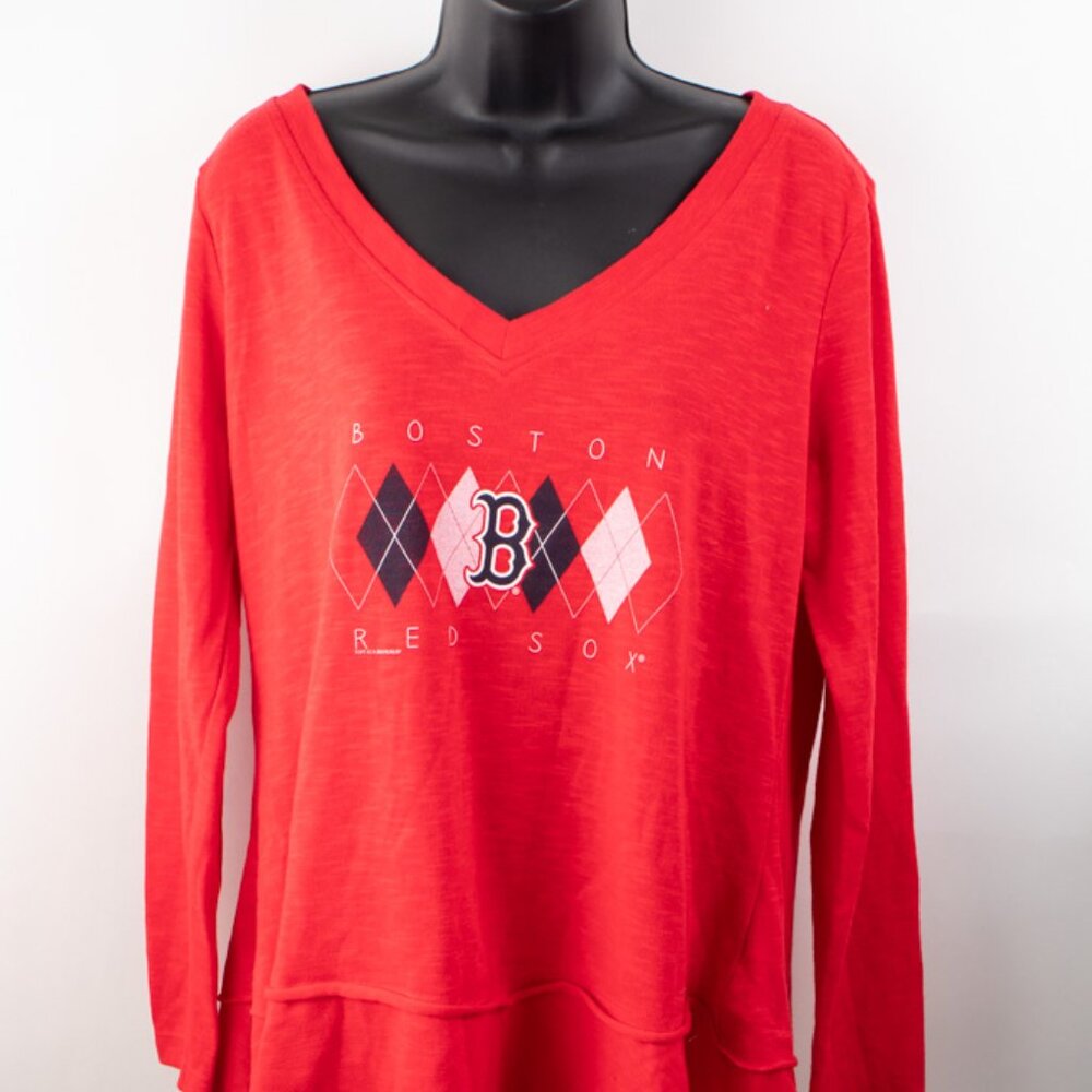 Soft As A Grape Women's Large V-Neck Sweater Boston Red Sox MLB Red NWT